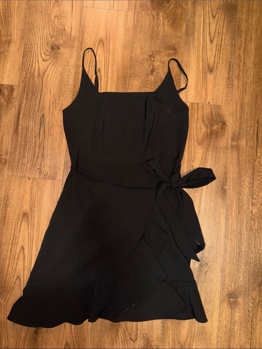 Black Tie-Waist Ruffle Mini Dress